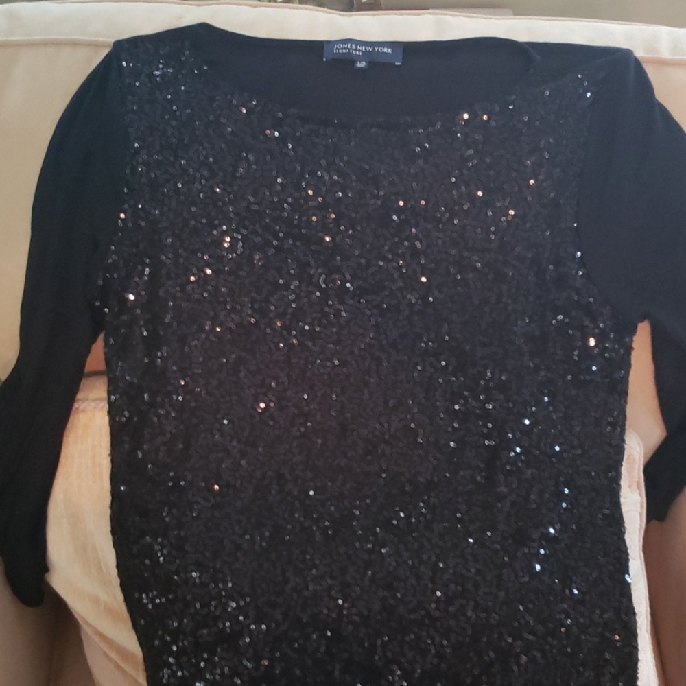 Jones New York SEQUIN Shirt for the Holidays SHINEY BLACK SOFT SHIRT W SPARKLES